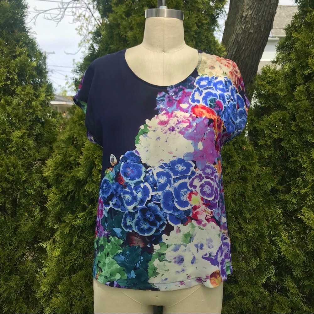 Anthropologie Maeve Navy Floral Blouse Top